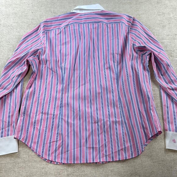 Ralph Lauren Women's SZ Extra Large Slim Fit Pink Striped Button-Down Dress Shir - Picture 3 of 8